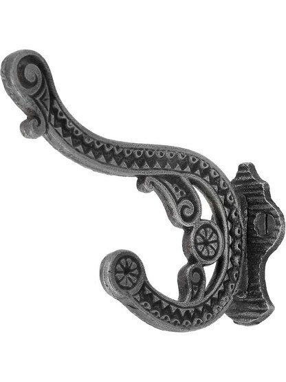 Galena Cast-Iron Double Hook in Antique Iron.